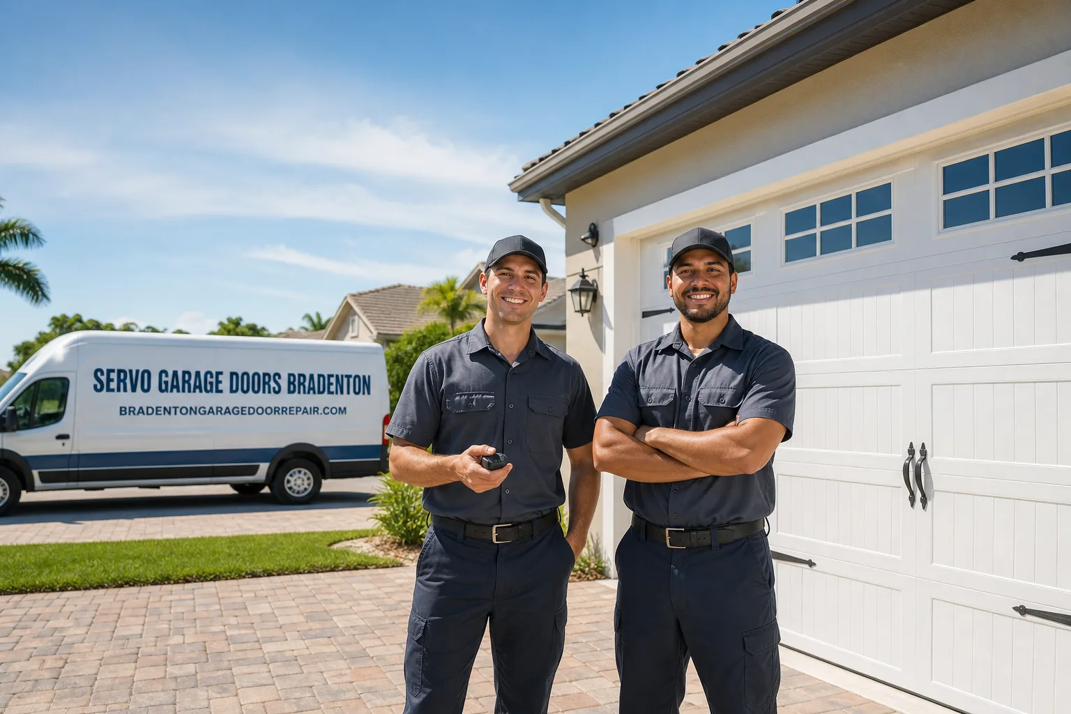 Servo Garage Doors Bradenton garage door service vehicle and crew in Bradenton, FL